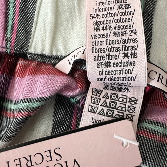 New Victoria's Secret Sz Medium 8 10 Pajama PJ Pants Plaid Pink White Holiday - Picture 5 of 5